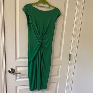 Vince Camuto Green Ruched Wrap Midi Dress